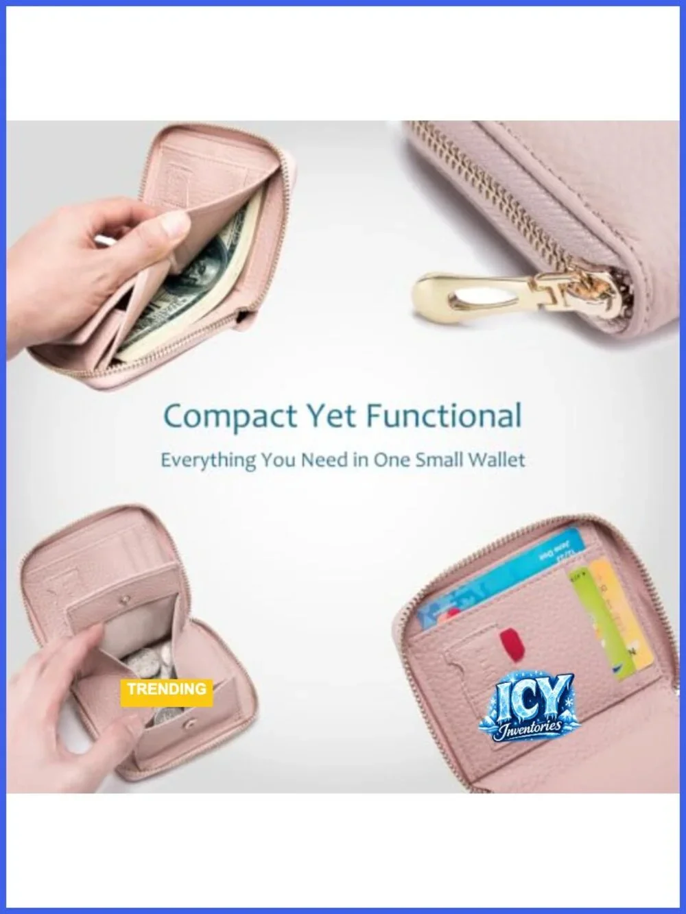 RFID Blocking Small Genuine Leather Zip Around Wallet for Women, Compact, Coin